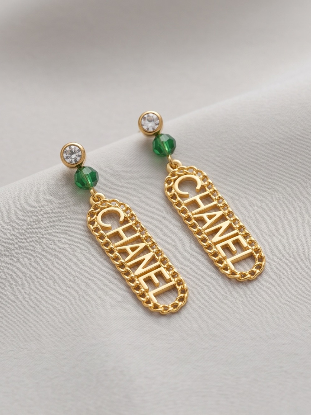 Gold and Green Drop Earrings